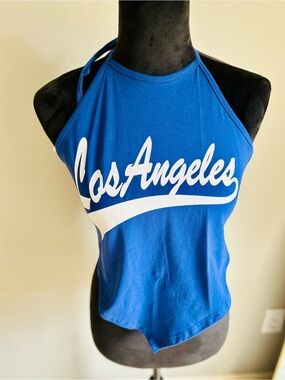 Blue 'Los Angeles' Halter Crop Top